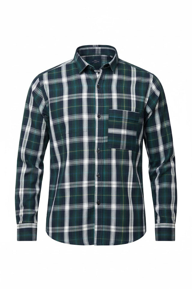 Classic Green & White Checkered Cotton Shirt