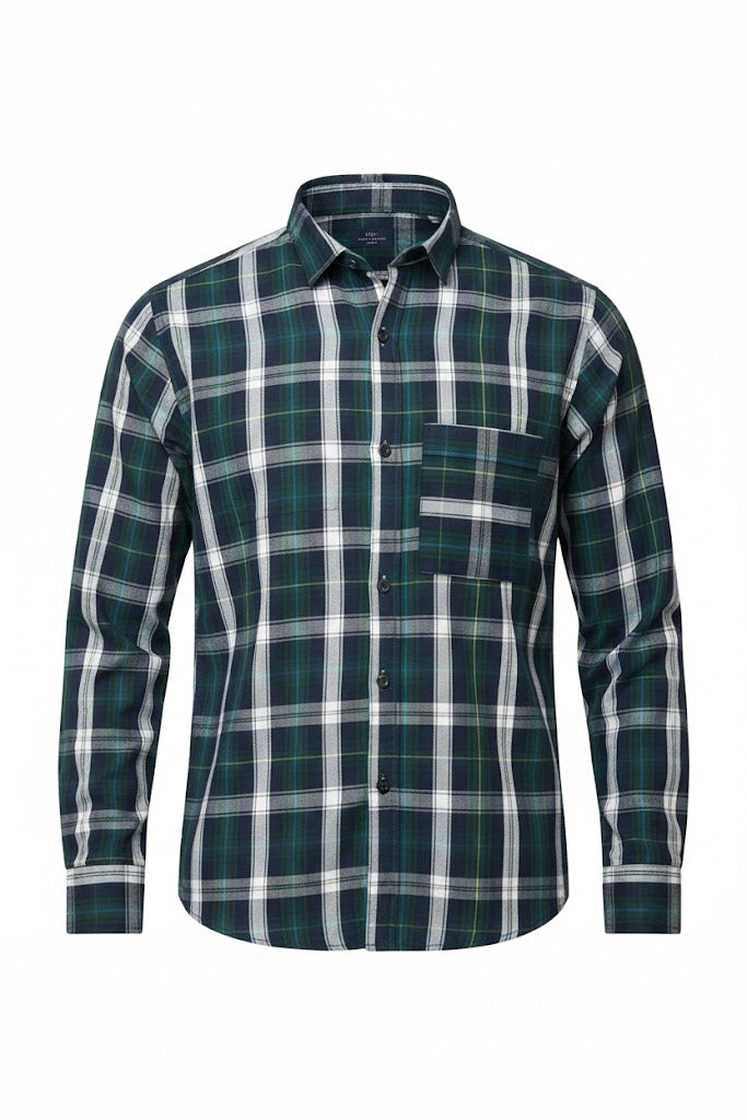 Classic Green & White Checkered Cotton Shirt