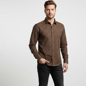 Classic Brown Checkered Cotton Shirt