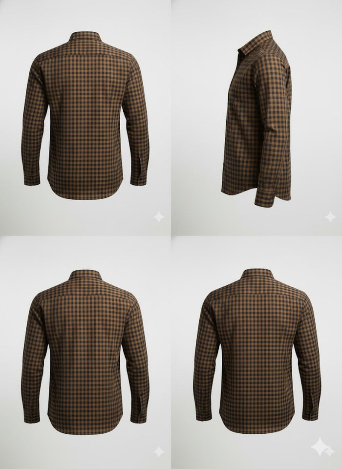 Classic Brown Checkered Cotton Shirt