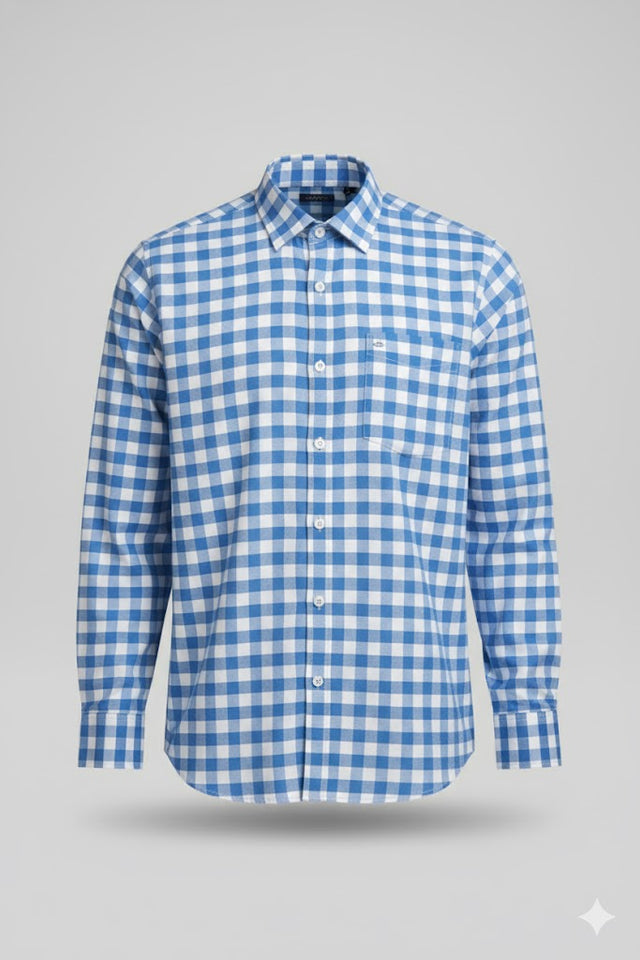 Classic Blue & White Checkered Cotton Shirt